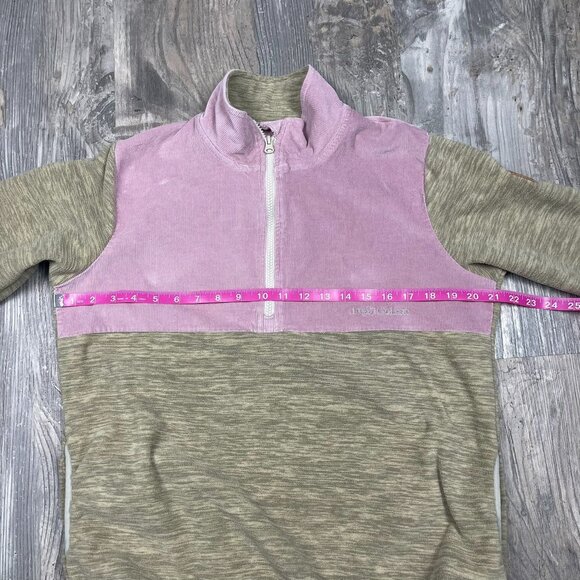 Simply Southern Medium Pink Corduroy and Khaki Fleece 1/4 Zip Pullover Top - Picture 9 of 10